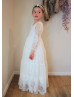 Long Sleeves Ivory Lace Vintage Flower Girl Dress